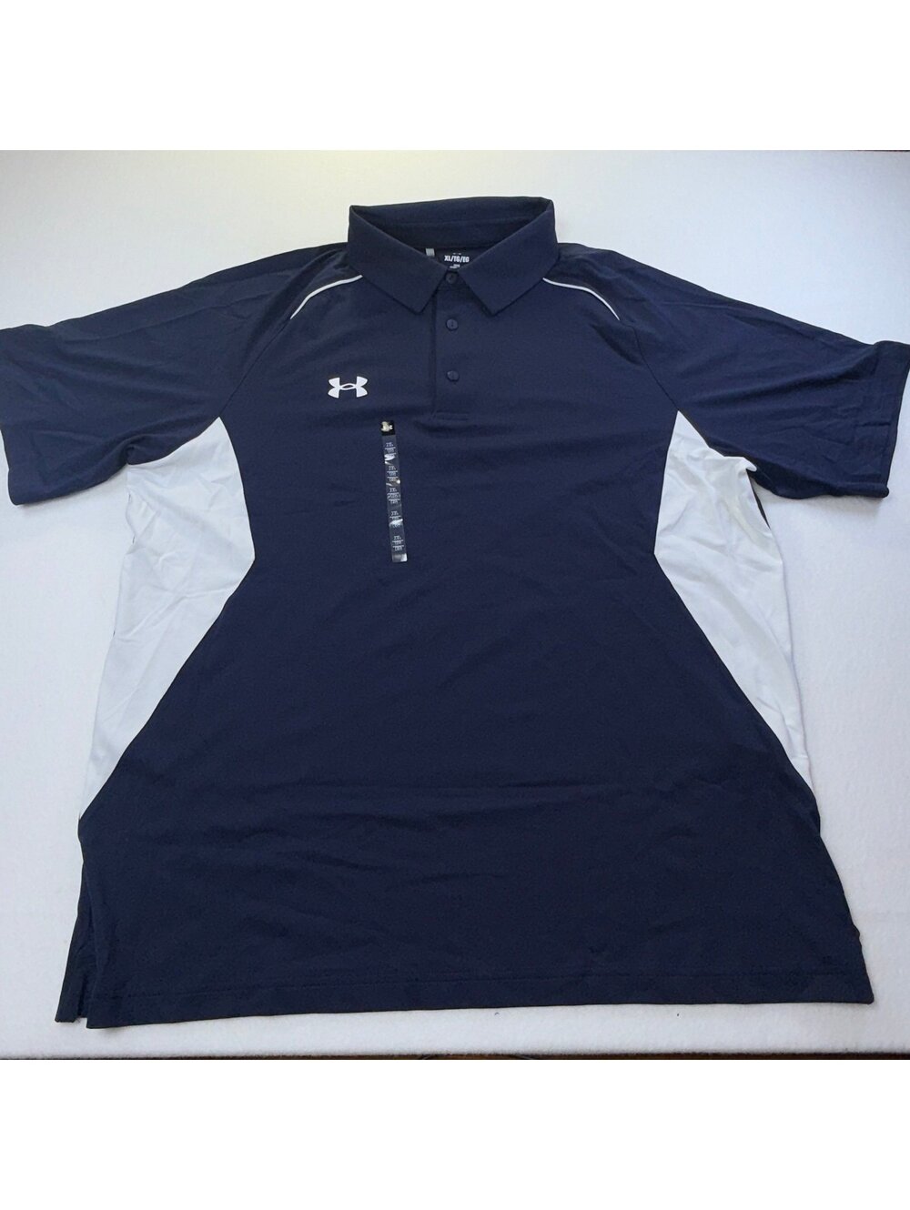 Under Armour Men’s Title Polo Shirt Navy White Loose Fit XL NWT Golf Performance